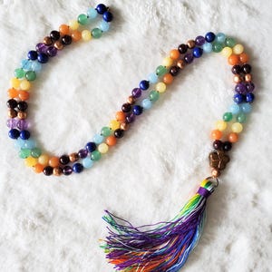 Rainbow Chakra Mala – Hand-Knotted Gemstone Meditation Beads