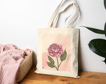 Pink Peony Tote - Cotton Flower Bag - Floral Book Bag