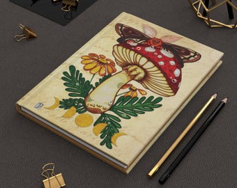 Moth and Mushroom Journal - Whimsical Journal - Hardcover - Lined Pages - Magical - Cottage Core