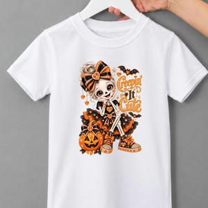Girls Skeleton Halloween Tee, Creepin' It Spooky Shirt, Pumpkin Fall Tee