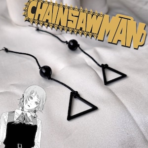 Anime Chainsaw Man Fami Cosplay Earrings | Hunger Devil Famine Black Triangular Drop Earrings | Women’s Jewelry Accessory Denji Pochita