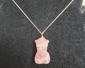 Shibari Style Gold Wire Wrapped Crystal Female Body Pendant Necklace