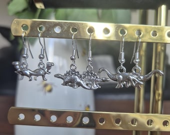 Dinosaur Silver Earrings: Jurassic Park Inspired T-Rex, Stegosaurus and Brontosaurus Earrings