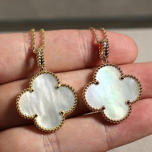 Vintage 25mm Four Leaf Clover Necklace,925 Silver Plated With 18K Gold White Mother of Pearl Clover Pendant Jewelry