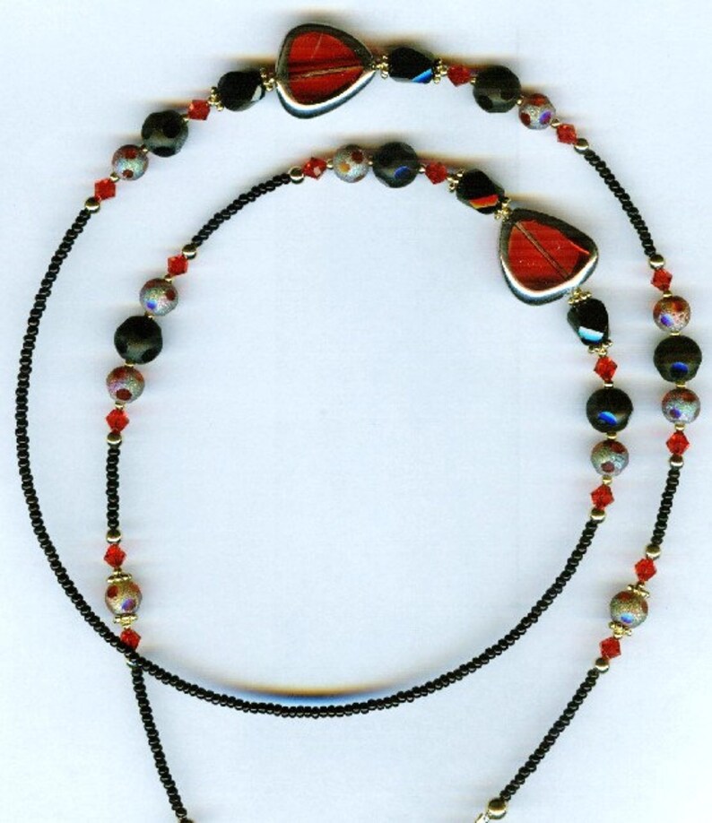 Gorgeous Red with Glittery Red /& Black Glass Beaded Eyeglass Chain or ID Badge Lanyard