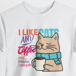 I Like Cats and Coffee Funny Shirt, Cute Cat Drinking Coffee Tee, Introvert Gift, Cozy Cat Lover Shirt, Funny Kitty Shirt, Cat Lover Shirt