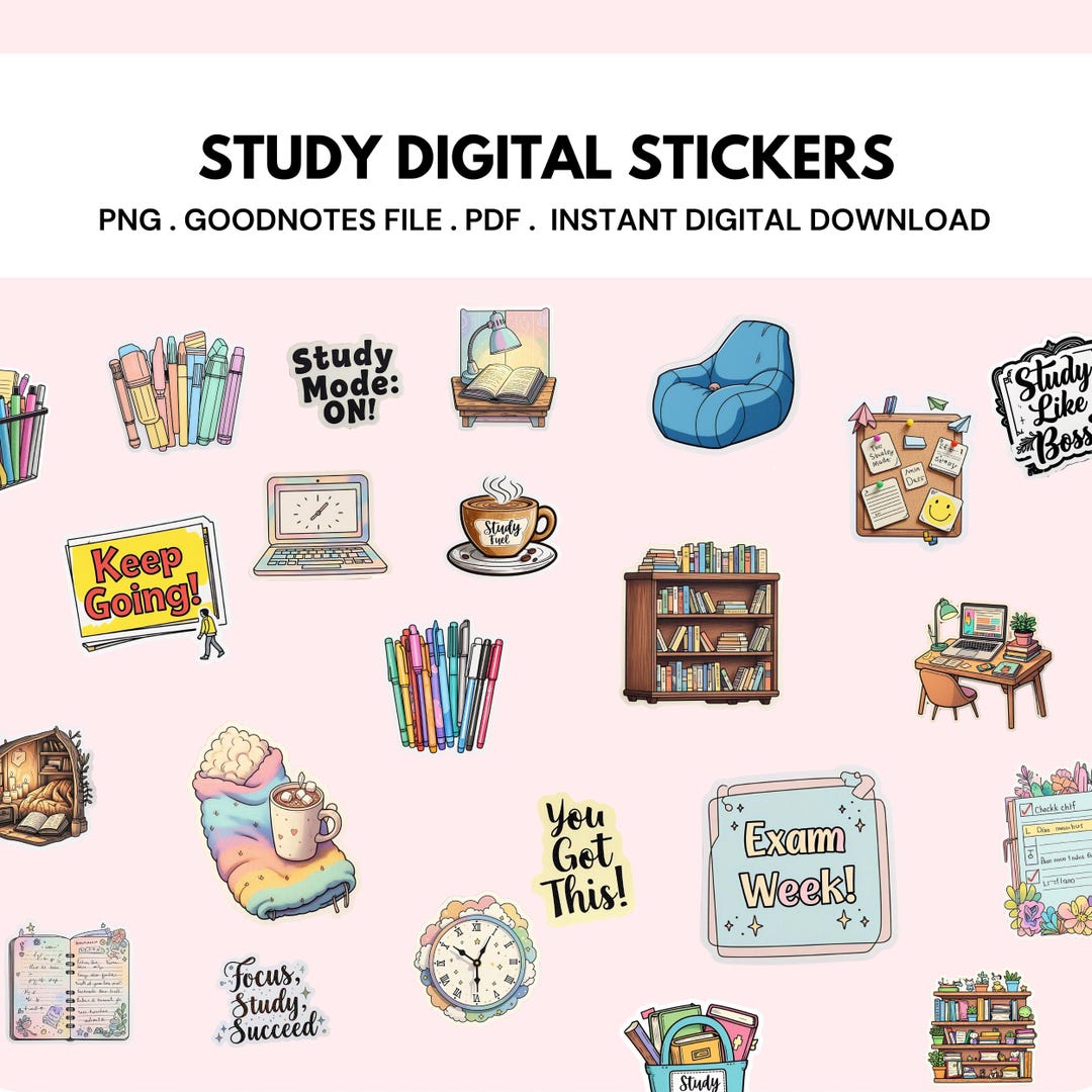 Pastel Study Stickers 120+ Digital Study Stickers β Aesthetic Hand-drawn PNG Stickers for ...