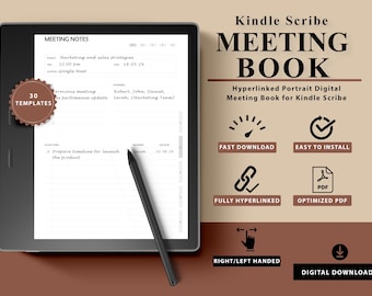Plantilla de notas de reunión de Kindle Scribe: Cuaderno digital con hipervínculos (PDF)
