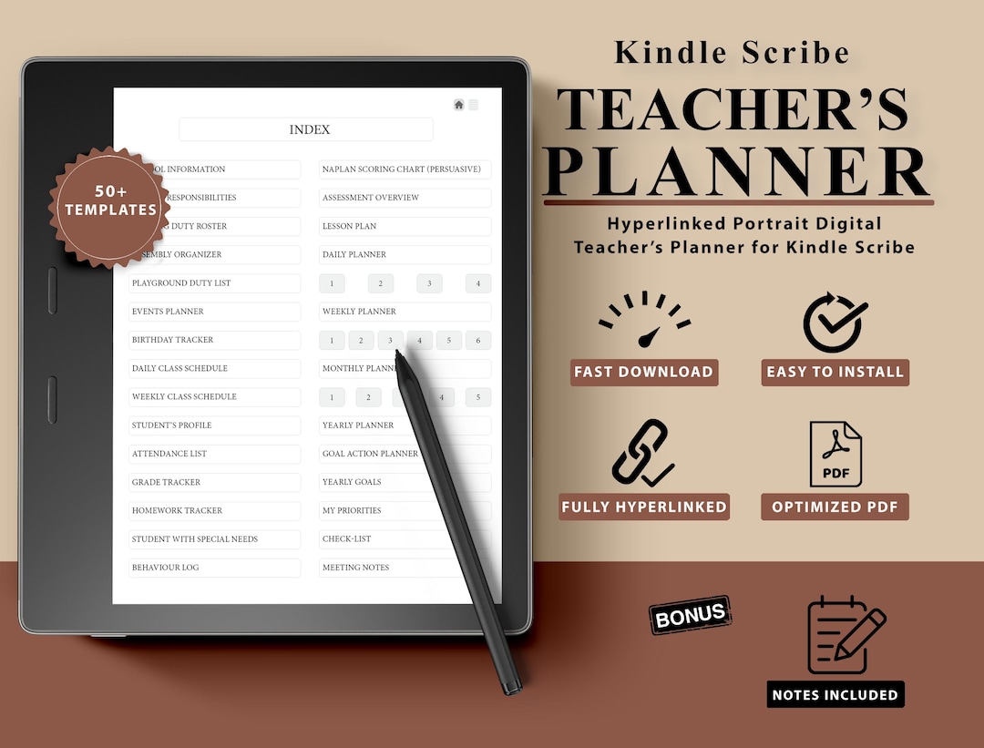 Kindle Scribe Teacher Planner: Hyperlinked Digital Portrait (PDF) - Etsy