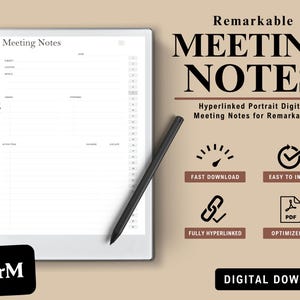 Meeting Notes Template for reMarkable 2, Digital Meeting Notebook, reMarkable Templates, Meeting Minutes, Agenda, Action Items