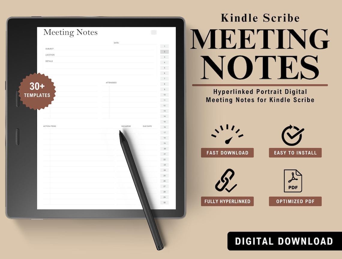 Scribed Note Examples Kindle Scribe Meeting Notes Template: Hyperlinked Digital Notebook (PDF ...