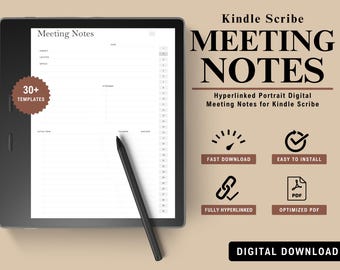 Plantilla de notas de reunión de Kindle Scribe: Cuaderno digital con hipervínculos (PDF)