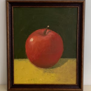 Pintura a óleo de maçã vermelha, natureza morta original, emoldurada, presente pintado à mão, 35 x 50 cm