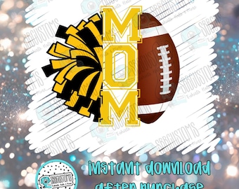 Mamá animadora de fútbol americano en negro y dorado. Descarga digital PNG