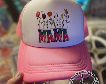 Gorra de camionero rosa con estampado floral de mamá