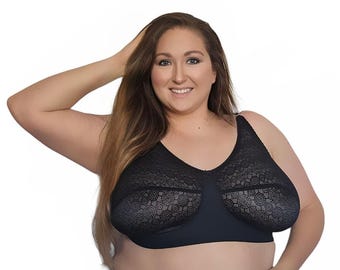 Black Lace Leisure Bra: Wire-Free Full Bust Support (DD+ Sizes)
