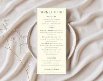 Plantilla de menú de boda elegante: diseño personalizable de Canva (descarga instantánea)