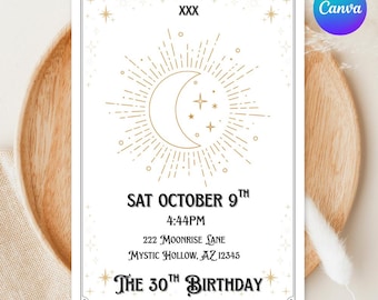 Tarot Card Birthday Invitation Editable | Mystical Celestial Party Invite | Witchy Template | Magical Psychic Printable | Sun Moon Stars