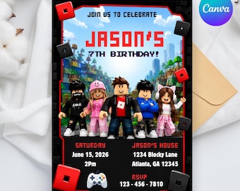 Roblox Birthday Invitation | Gamer Party Invite | Video Game Party Invitation | Editable Digital Template | Kids Birthday