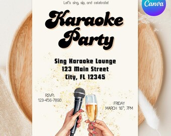 Karaoke Party Invitation | Editable Bachelorette or Birthday Invite Template | Printable Karaoke Night Party | Girls Night Out Invitation