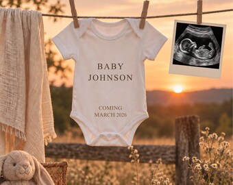 Editable Outdoors Baby Announcement Digital Template, Sunset Announcement, Neutral Pregnancy Reveal, Ultrasound Photo Canva, 5x7