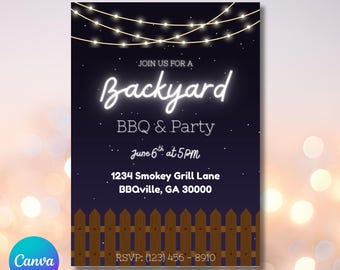 Backyard BBQ Party Invitation Printable | Summer BBQ Bash Invite Flyer | Cookout Invitation Template | Editable Invite Download | Canva