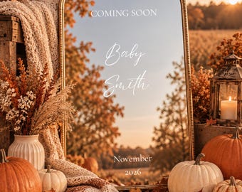 Fall Pregnancy Mirror Announcement Template, Digital Editable Canva Baby Announcement, Autumn Pumpkin Reveal, Boho Coming Soon
