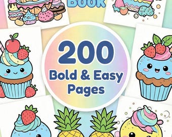 Kawaii Coloring Book PLR | 200 Bold & Easy Coloring Pages | Cute Dessert Coloring Pages | Commercial Use | MRR PLR Coloring Book Bundle