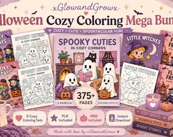 Halloween Cozy Coloring Pages Bundle | 375+ Printable Coloring Pages | Cute Spooky Coloring Book | PLR MRR Commercial Use PDF