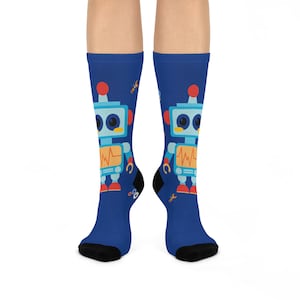 Fun Robot Cushioned Crew kids Socks | Kids&#39; Fun Socks, Gift for Tech Lovers, Robot Kids Socks