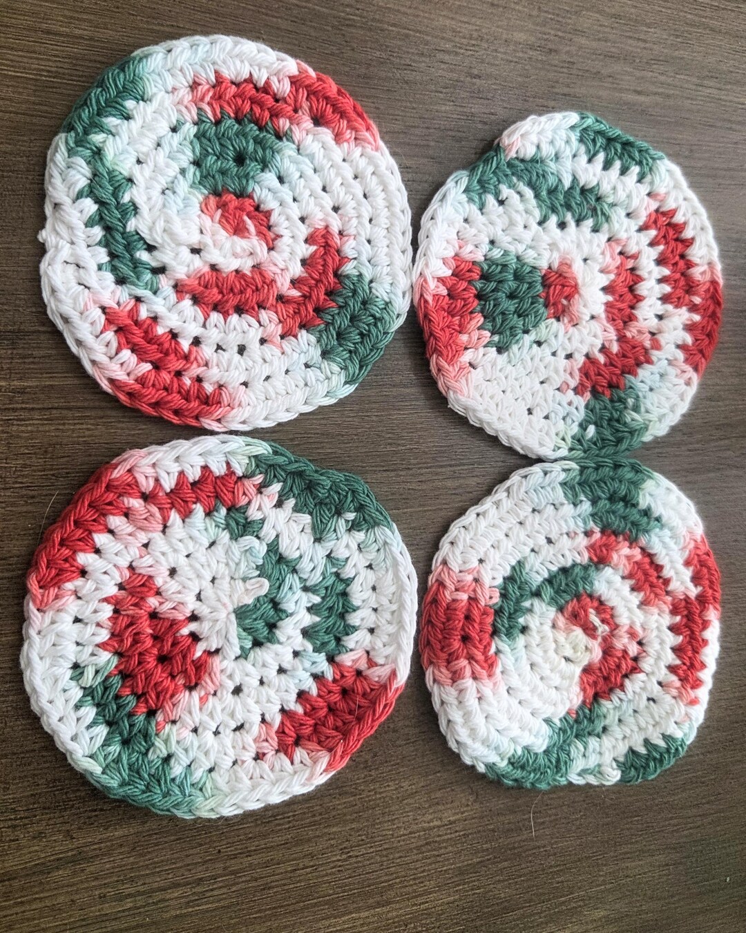 Crochet Peppermint Coaster Set • Holiday Cotton Drink Coasters - Etsy