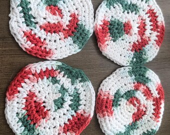 Ensemble de sous-bocks menthe poivrée au crochet • Sous-bocks des fêtes en coton