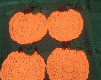 Crochet Pumpkin Coasters - Set of 4 - Fall Table Decor