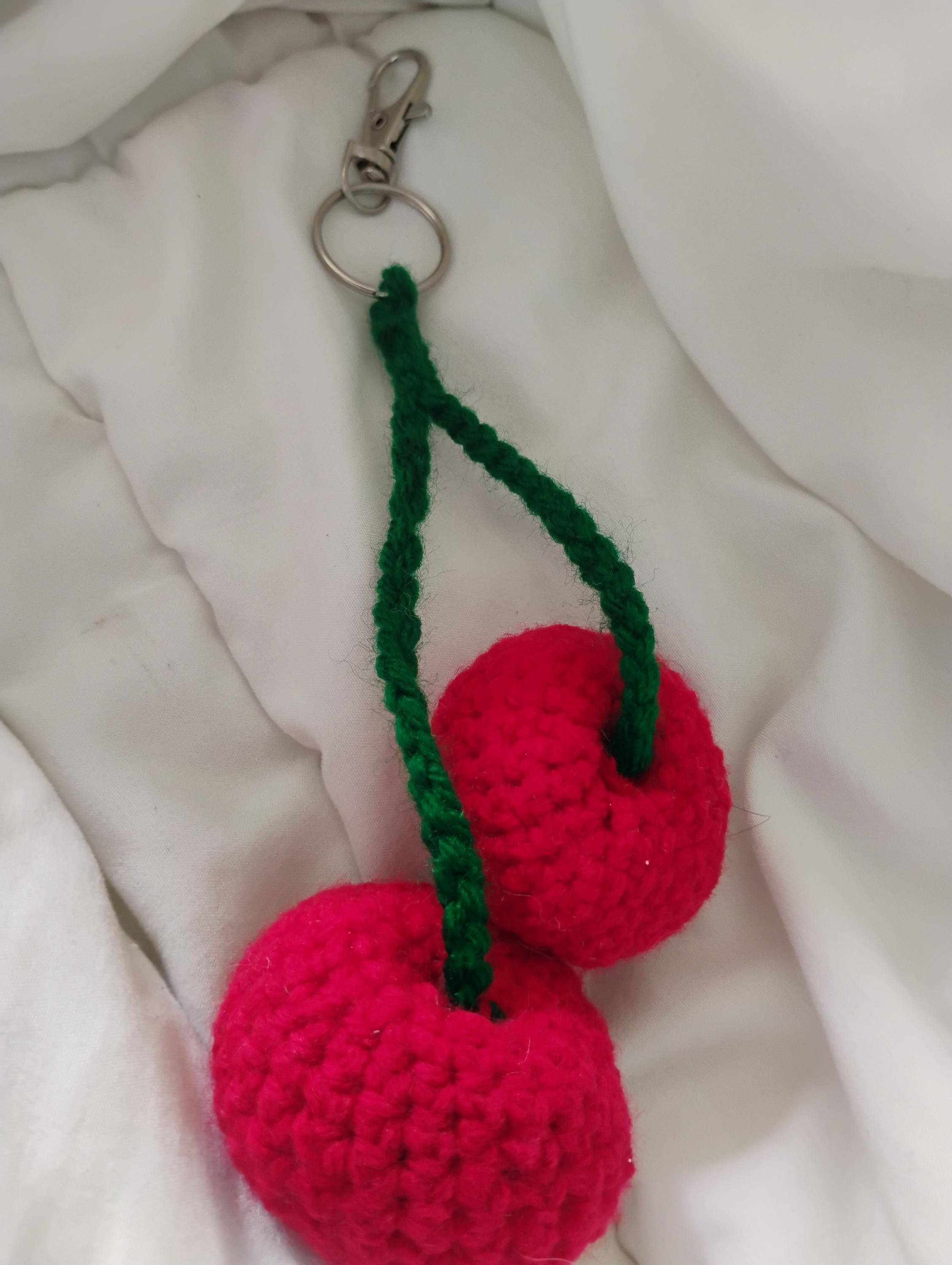 Crochet Cherry Bag Charm: Handmade Fruit Keychain Accessory