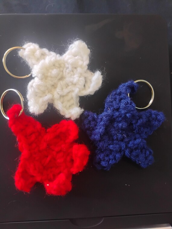 Handmade Patriotic Keychains - 4th of July Gift Set with Red, White, and Blue Star Designs - Bundle of 3 Keychains
