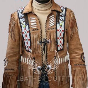 Mens Suede Leather Western Jacket: Beaded Cowboy Style