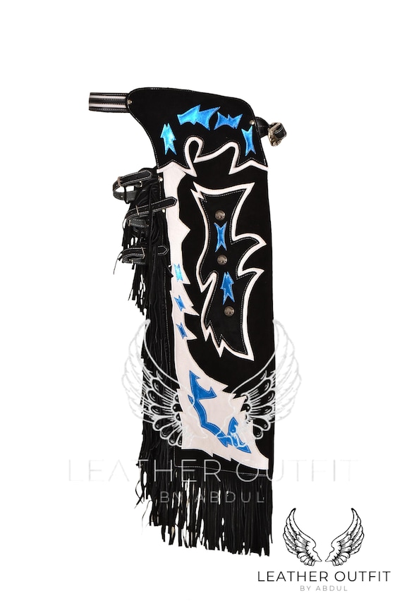 Fringe Suede Leather Bull Riding Chaps: Pro Rodeo Western bronco show chap