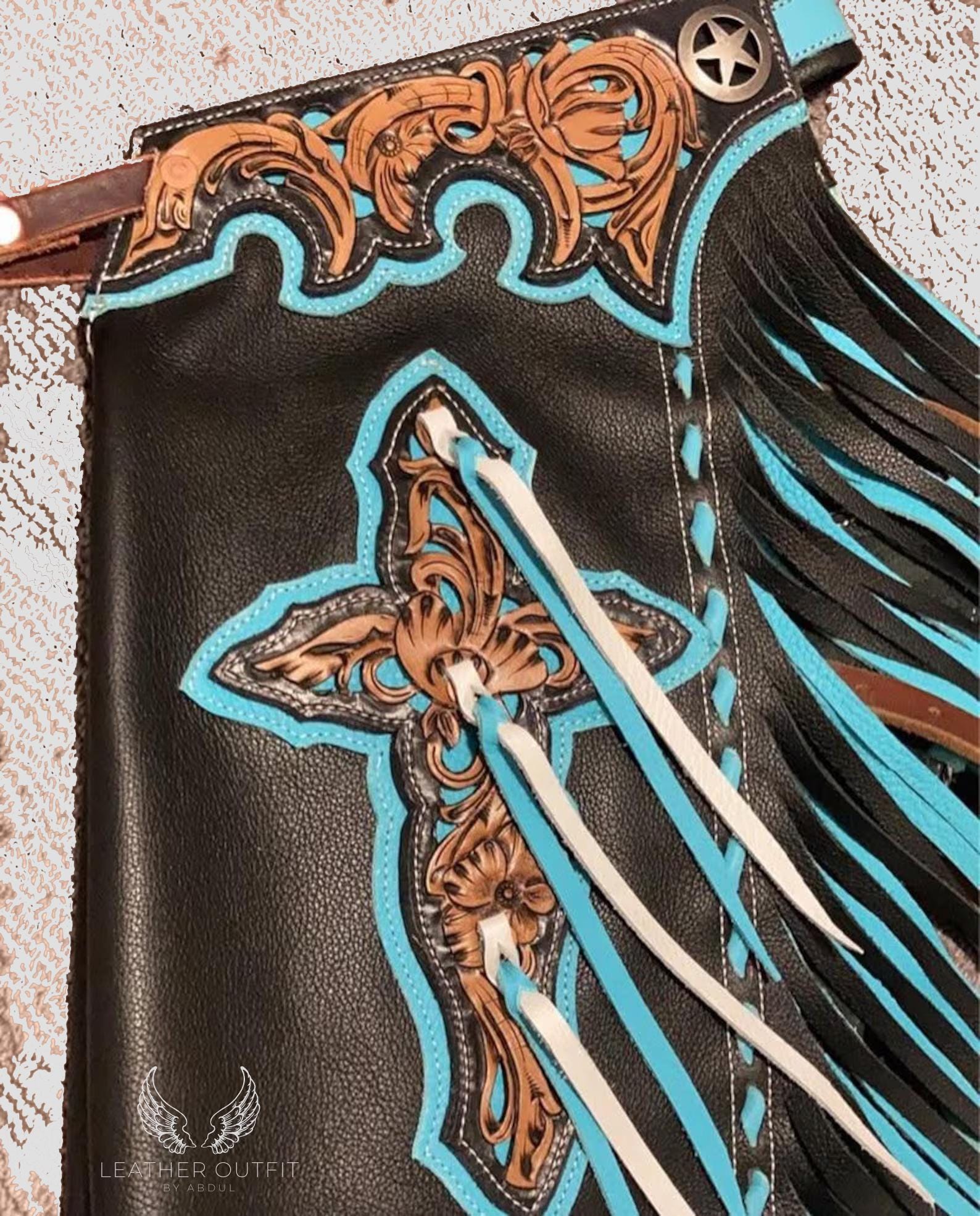 Hand-tooled Leather Rodeo Chaps | Custom Western Chaps | Fringe Bull ...