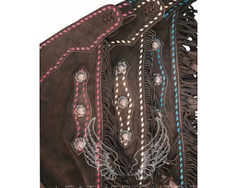 Ladies Suede Leather Chap: Western Horse Riding with Buck Stitch