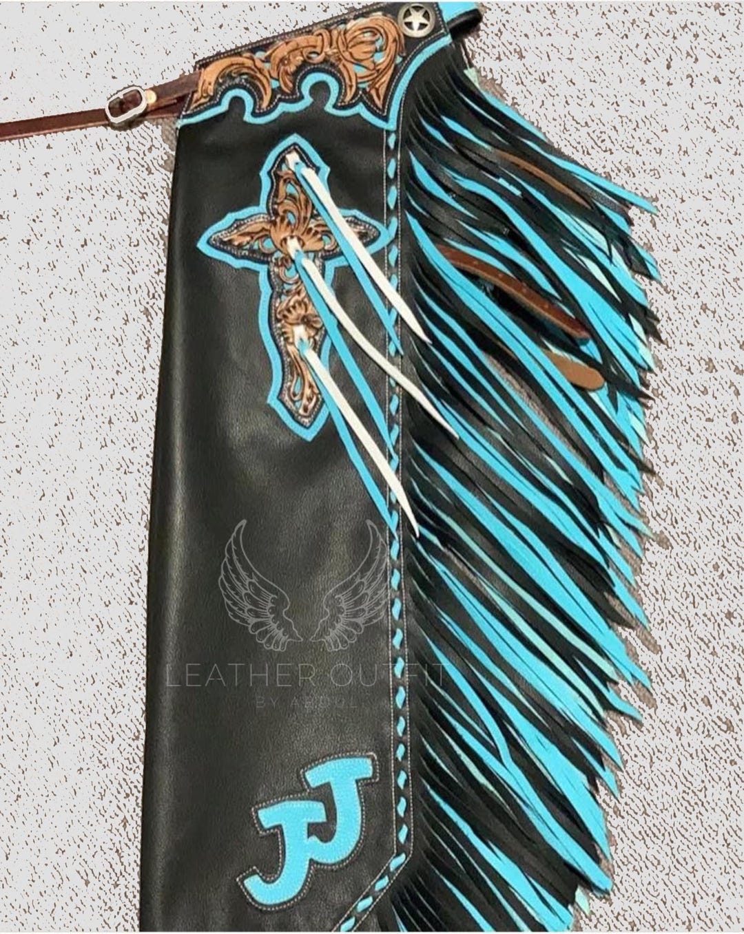 Hand-tooled Leather Rodeo Chaps | Custom Western Chaps | Fringe Bull ...