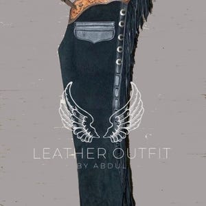 Chaparrera de cuero de gamuza para hombre: Pantalón de rodeo para montar a caballo estilo western