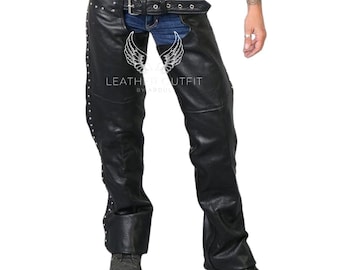 Mens sizzling studded leather Chaps: western leather pant, biker chap