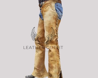 Mens Western Leather Chaps: Cowhide Show Chaps, Customizable Inseam