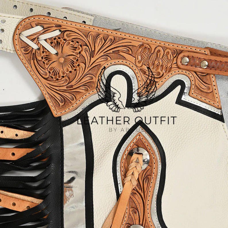 Hand Tooled Pro Rodeo Chap| Fringe Leather Chap| Adult Leather Chap ...
