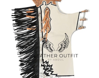 Hand Tooled Rodeo Leather Chaps: Beige Cowboy Bull Riding Chaps