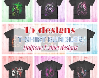 Disney Villains Halftone T-Shirt Design Pack, PNG for Sublimation and DTF, Printable Designs for Black T-Shirts, PNG