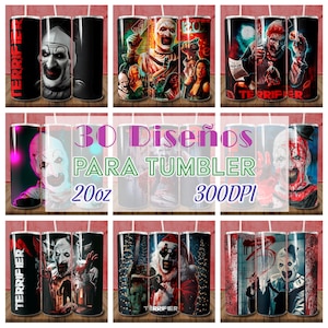 Terrifier Tumbler Wrap, 20 oz Skinny Tumbler Sublimation Design, Terrifier Tumbler Wrap, Pack Terrifier Tumbler Wrap , Art the Clown