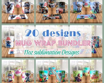 Lilo & Stitch Movie 2025 Cup Wrappers, Cute Lilo Y Stitch Movie Cup Wrap Designs JPG, Template for 11oz Cups, Lilo Y Stitch Mug Wrapper.