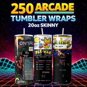 250 Retro Arcade Tumbler Wrap 20oz Skinny. Arcade Game Tumbler JPG. Retro Gamer Tumbler Design Video Game Sublimation Wrap Instant Download