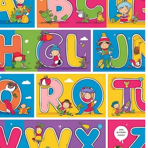 Tarjetas didácticas o páginas para colorear con alfabetos de dibujos animados coloridos para preescolar, jardín de infantes, Montessori, educación en el hogar, aprendizaje visual mediante visualización